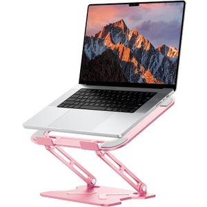 JCZT Adjustable Laptop Stand for Desk, Metal Foldable Laptop Riser, Portable Laptop Holder Mount, Ventilated Cooling Computer Notebook Stand for MacBook Air Pro, All 10-16'' Notebooks Laptops, Pink