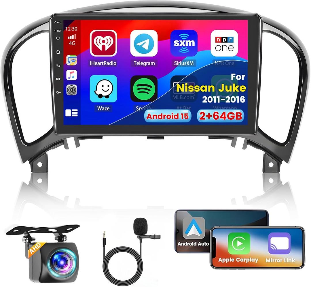 2+64G Android 15 CarPlay Car Stereo Radio for Nissan Juke 2011-2016 Touch Screen 9'' Android Auto Bluetooth GPS WiFi AHD Backup Camera