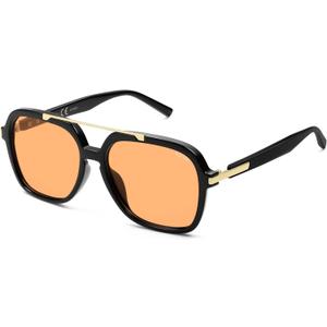 SOJOS Trendy Polarized Aviator Sunglasses for Women Men, 70s 80s Retro Square Aviators Sun Glasses SJ2672, (Black/Light Yellow (Light Tint With Low-polarization)