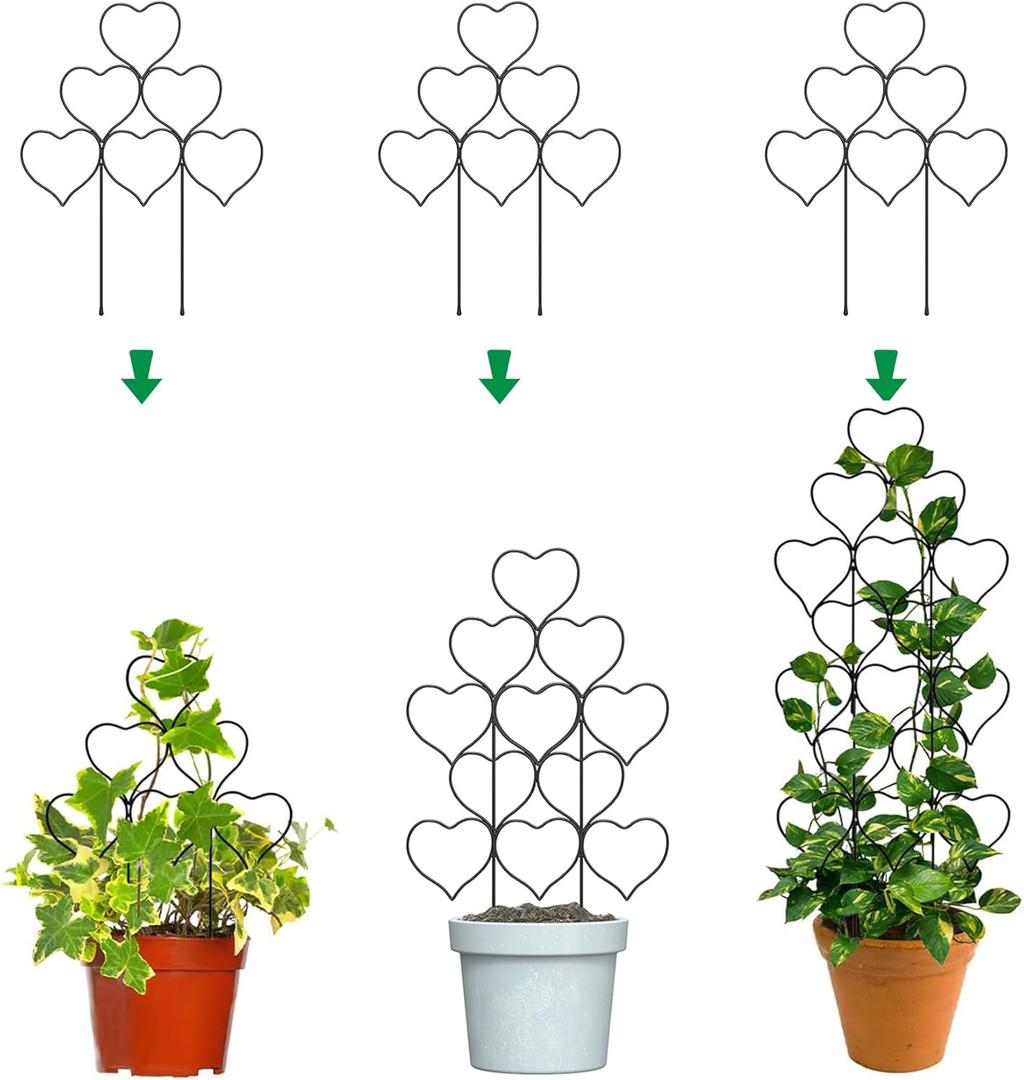 Plant Trellis for Climbing Plants Indoor Outdoor, Trlzey 3 Pack Stackable Metal Trellis - Small Garden Trellis for Potted Plants, Vine Support for Ivy, Flowers, DIY Home Decor