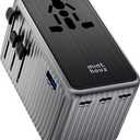 Minthouz Universal Travel Adapter, International 140W Power Adapter GaN PD Fast Charger with 3 USBC PD & 1 USBA Port, AllinOne Portable AC Worldwide Power Converter Plug for USA EU UK AUS and More