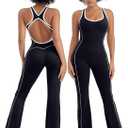 TDIFFUN Women Flare Jumpsuits Backless Workout Hollow One Piece Sleeveless Padded Unitard Sexy Gym Yoga Outfits (Black, M)