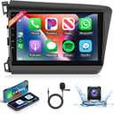 2+64G Android Car Stereo for Honda Civic 2012 2013 2014 2015 with Wireless Carplay Android Auto Car Radio, 9 Head Unit Touch Screen with Mirror Link WiFi GPS Bluetooth FM/RDS EQ Backup Camera SWC