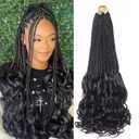 9 Packs French Curl Crochet Braids 18 Inch Pre Looped Goddess Box Braids with Curly Ends Synthetic Crochet Hair Bouncy French Curly Braiding Hair for Women