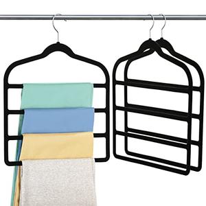 Velvet Pant Clothes Hanger Space Saving Non Slip Shorts Hanger, Myfolrena Jeans Slack Trousers Hangers Multiple Velvet Hanger Closet Organizer Storage and Organization for Jeans,Scarf,Tie(Black,3)