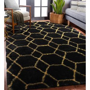 ONASAR Area Rugs for Bedroom Living Room, Washable 4x6 Fluffy Black and Gold Throw Rug, Shaggy Geometric Floor Mat for Home Decor, Soft Plush Carpet for Kids Teen Playroom Dorm Classroom Office