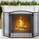 3 Panel Fireplace Screen 48" W x 29" H Modern Foldable with Wrought Metal Decorative Mesh,Arch Heavy Duty Fire Spark Guard Cover for Home Decor Indoor, Black
