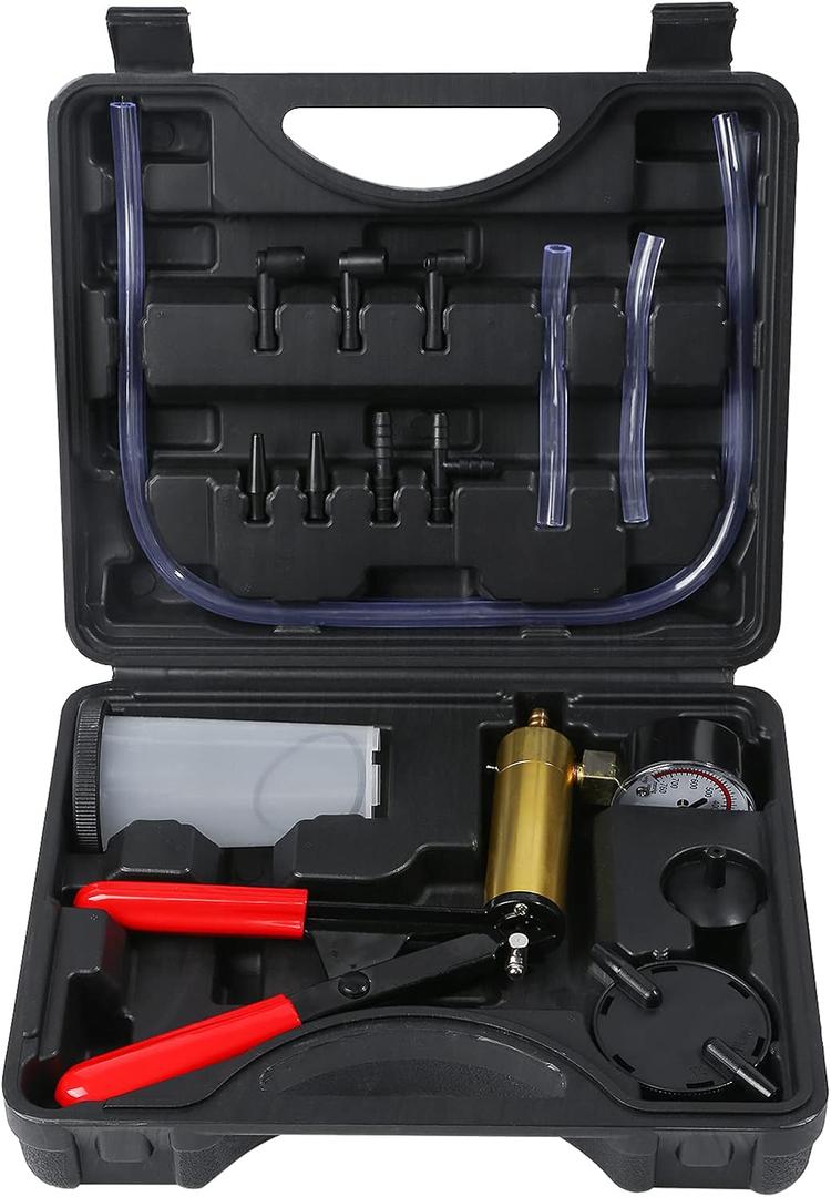 Yonligonju Brake Bleeder Kit with Hand Vacuum Pump with Gauge Adapters Automotive Brake Fluid Bleeding Set for Bike Car Truck (Black)