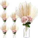 Pickmesh 78 Pcs Dried Flowers Bouquet with Vase, 16.5'' Tall Natural Dried Pampas Grass Bulk Boho Bridal Bouquet Bridesmaid Table Centerpieces for Boho Farmhouse Wedding Home Decor (Artificial Rose)