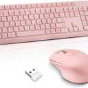 Wireless Silent Keyboard Mouse Combo, Ultra-Slim USB Keyboard Silent Mouse Set, Water-Dropping Keycaps, 12 Shortcuts, 2.4GHz Wireless Connection for PC Laptop Windows XP/7/8/10, Vista, Mac (Pink)