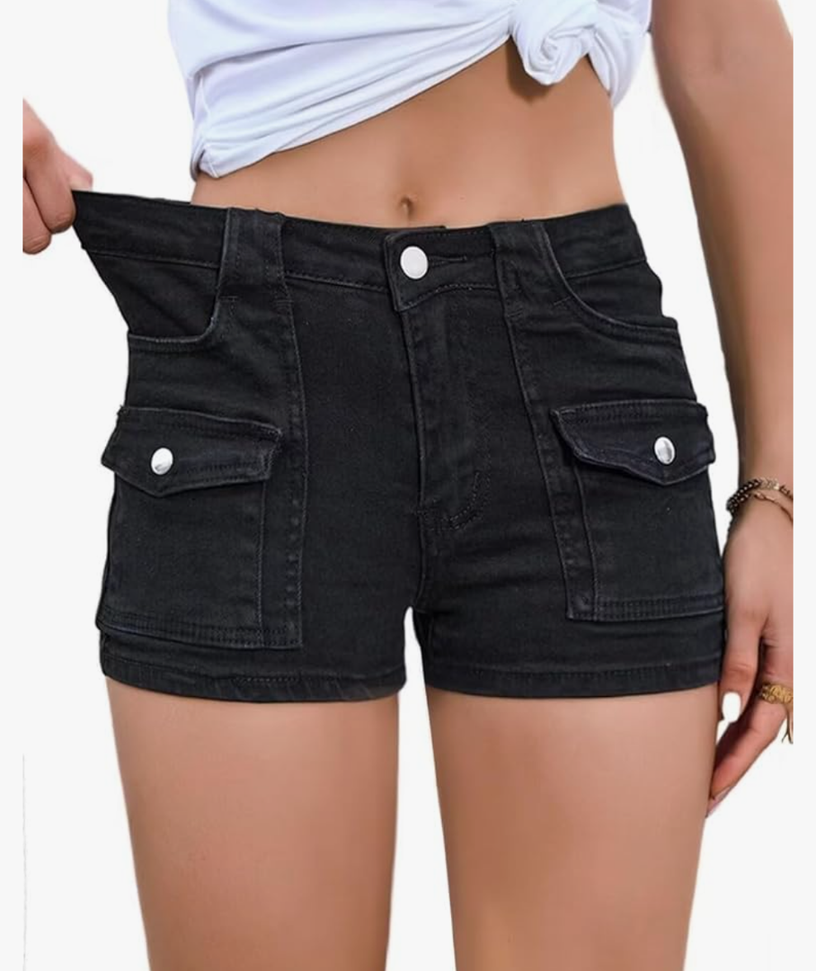 Aotasely Women's Stretchy Jean Shorts Mid Waisted Twill Shorts Stretch Junior Booty Denim Shorts with Pockets Club Night XL
