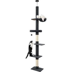 Made4Pets Floor to Ceiling Cat Tree, 5 Tiers Cat Tower, Adjustable Height 96-108'', Tall Cat Climbing Tower with Scratching Posts, Cozy Hammock, Fluffy Perchs for Indoor Cats, Dark Grey