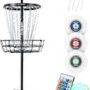 Disc Golf Basket with 24/12 Heavy Duty Chains, Disc Golf Target with Adjustable Height/Sound Reducer & Remote LED Light & Light Up Discs, Durable Practice Goal with Ground Stake for Backyard