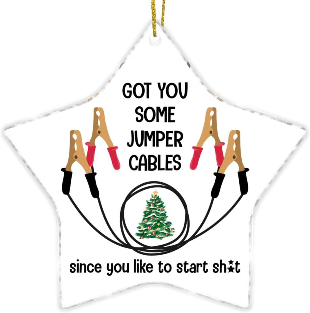 Jumper Cables Ornament, Xmas Gag Gifts for Coworkers Friend, Got You Some Jumper Cables Acrylic Ornament, Best White Elephant Gift