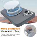 Liquid Silicone Case for iPhone 16 with Magnetic Ring Stand, Military Grade Shockproof Protection, Anti-Scratch Microfiber Lining Covers for iPhone 16, Grey