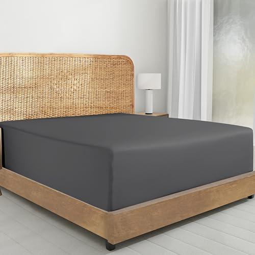 California Design Den 100% Organic Cotton Fitted Sheet Queen Size Only - Soft and Crisp Percale, Lightweight and Snug-Fit, Queen Deep Pocket Fitted Sheet, Durable - Grey