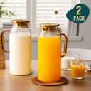 2 Pack 2 Liter/68 oz Glass Pitcher with Lid, Water Pitchers with Handle for Fridge, Large Jug for Iced Tea, Coffee, Borosilicate Glass Carafe for Hot/Cold Brew Drink and Homemade Beverage, Gold