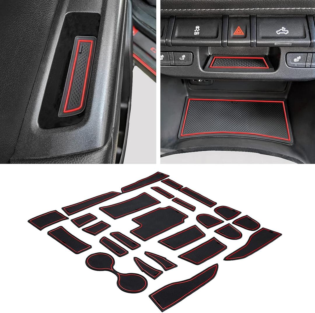 JDMCAR Compatible with Chevy Colorado/GMC Canyon Accessories 2015-2022 Premium Cup Holder, Console, and Door Pocket Inserts Kit (Crew Cab, Red Trim)-26PC Set