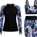 Arolina Womens Rash Guard Long Sleeve Swim Shirts Swimsuit 2026 Bathing Suit with Womens Swim Shorts & Two Pockets (XL)