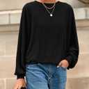 BTFBM Casual Fall Tops for Women 2025 Long Sleeves Solid Shirts Crew Neck Loose Fit Work T Shirt (Black, XL)