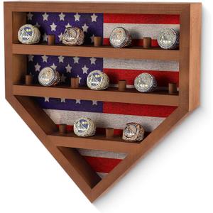 Championship Ring Display Case 18 Slots Championship Ring Storage Stand Wooden Sports Ring Holder Wall Mount Trophy Ring Organizer for Gift Baseball Basketball, 12 x 12 x 2 inch (Walnut)