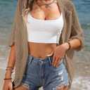Women Crochet Cardigan Lightweight Thin Short Sleeve Casual Open Front Cardigan Cover (S)