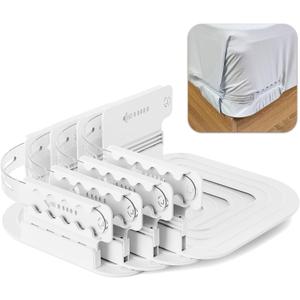 Lock Bed Sheet Straps Holder with Adjustable Height Position, Upgraded Open Corner Holders Keep Sheets Firm & Tight, No More Loose Sheets, Easy Installation (White)