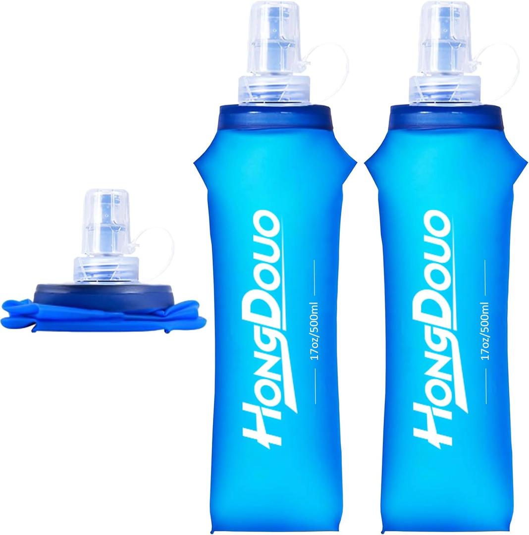 2 Packs Soft Flask, 17oz/500ml TPU Collapsible Soft Water Bottle for Hydration Pack, Running Vest, BPA-Free Folding Water Bottles for Hiking Cycling Climbing Running Outdoor Sports
