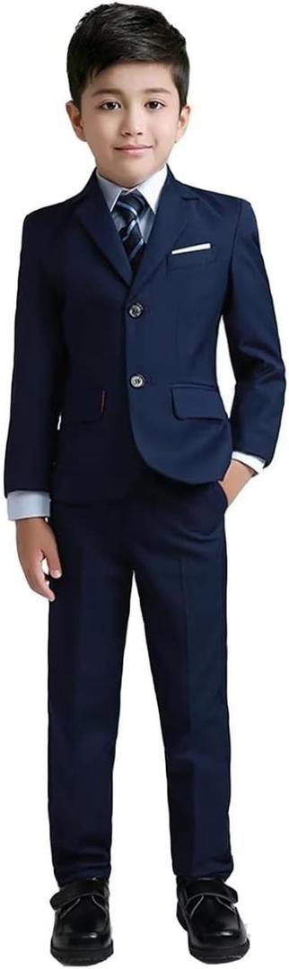 YuanLu Boys Suit for Kids Tuxedo Wedding Ring Bearer Outfit Boy Formal Suits 5 Piece Slim Fit Dresswear Suit Set (7 Years, Navy Blue)