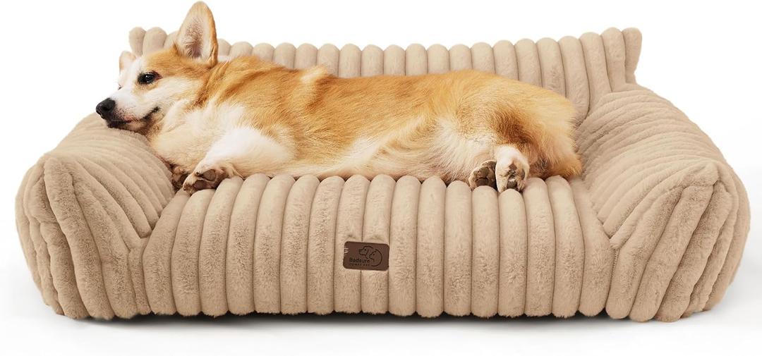 Bedsure ComfyFleece Cute Dog Couch for Medium Dogs - As Seen on TV on Good Day New York, Dog Couch Bed with Removable, Washable Cover, Supportive Pet Sofa, for Medium Large Dogs, 36inch, Sandy Beige (36x27x10")