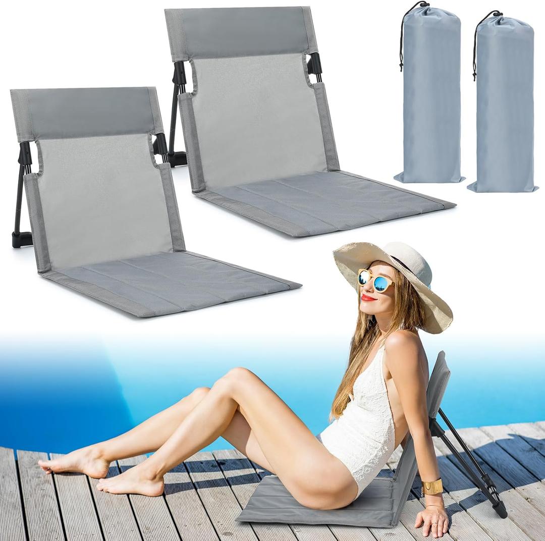 Karenhi 2 Pcs Foldable Poolside Chairs Portable Beach Chair Folding Poolside Chairs for Edge of Pool for Adults Traveling Camping Picnic Lawn Accessories (Light Gray)