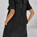 Wenrine Womens Summer Denim Mini Dress Oversized Peter Pan Collar Short Sleeve Casual Flowy Babydoll Jean Dresses (Black), Medium
