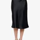 Women Solid High Waist Silky Casual Elastic Satin Midi Skirt -Made in USA , S