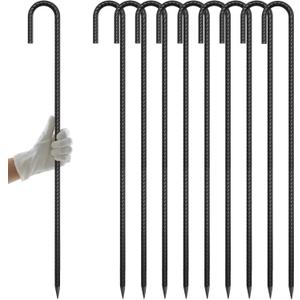 AAGUT Rebar Stakes 36 Inch J Hook Heavy Duty 10 Pack, 1/2 Inch Extra Long Tent Stakes with Chisel Point End, Black Coated Metal Ground Anchors for Garden, Chain Link Fence, Greenhouse, Sculpture