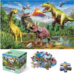 Jumbo Floor Puzzle for Kids,48 Piece Volcano Dinosaur Large Jigsaw Puzzles, Fun Educational Toy for Toddlers Ages 3-5,Preschool Learning Easter Gift for Boy Girl Ages 4-8