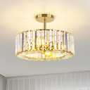 FRIDEKO HOME 4-Light Crystal Ceiling Light Fixture - 14.56 Inch Modern Semi Flush Mount Ceiling Light Crystal Chandelier for Kitchen Bedroom Dinning Room Hallway - Gold