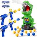 NIPLOOOW Dinosaur Shooting Toys for Kids 3-5 Years, Movable Target Shooting Games with 2 Air Pump Launcher, Interactive Competition Game Gift for Boys and Girls Ages 3 4 5 6 7 8 Years Old (2 Popper Guns)
