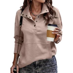 SHEWIN Womens Sweatshirt Casual Long Sleeve Lightweight Sweatshirts Button Loose Pullover Tops (Large)