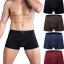 wirarpa Men's Breathable Modal Microfiber Trunks Underwear Covered Band Multipack (Large, 1402-4p-solid Color)