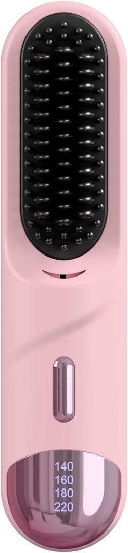 Go Brush Pro 2025 Hair Straightener Brush 300 Million Negative Ionic Portable Hair Straightener Comb for Women with 4 Temps Fast Heating MCH Ceramic Coating Smooth Frizz-Free Hair Pale Pink