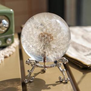 Real 60mm Dandelion Paperweight, Dandelion Resin Crystal Ball with Stand, Office Desktop Home Decor Gift for Dad,Mom,Teacher, Birthday, Wedding Valentine's Mother's Father's Day Gifts (2.36IN)