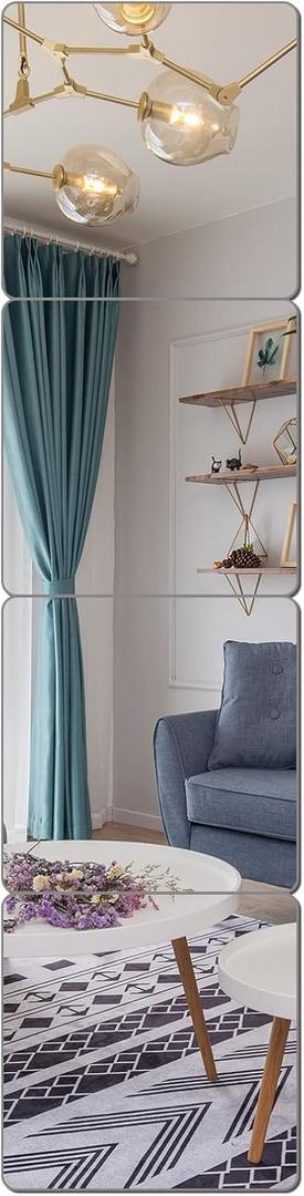 Wall Mirror Full Length, on Door Mirrors, Cheap Mirror Acrylic, shatterproof Gym Mirrors for Home Gym, 8"X8"-4 Pcs, Workout Non Glass Mirrors for Bedroom, Over Door Mirror Kids