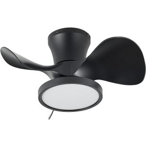 ocioc Quiet Ceiling Fan with LED Light 22 inch Large Air Volume Remote Control for Kitchen Bedroom Dining Room Patio (Black)