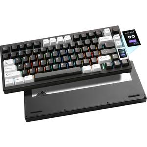 YUNZII AL80 Wireless Mechanical Keyboard,Full Aluminum CNC, Smart LCD Display,Hot Swappable Gasket Mount 75% Layout with Knob,BT/2.4G/USB-C,QMK/VIA Support for Win/Mac (Black, Cocoa Cream V2 Switch)