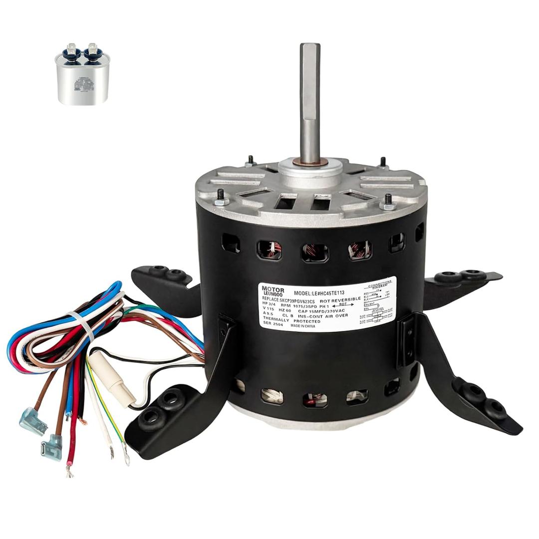 5KCP39PGV623CS Blower Fan Motor HC45TE113 Compatible with Carrier Bryant Payne Furnace, 3/4HP 1075RPM/3Speeds 115V 9.5A Replace GE Genteq Motor 82113 Y7L623F515S LEUNGOO