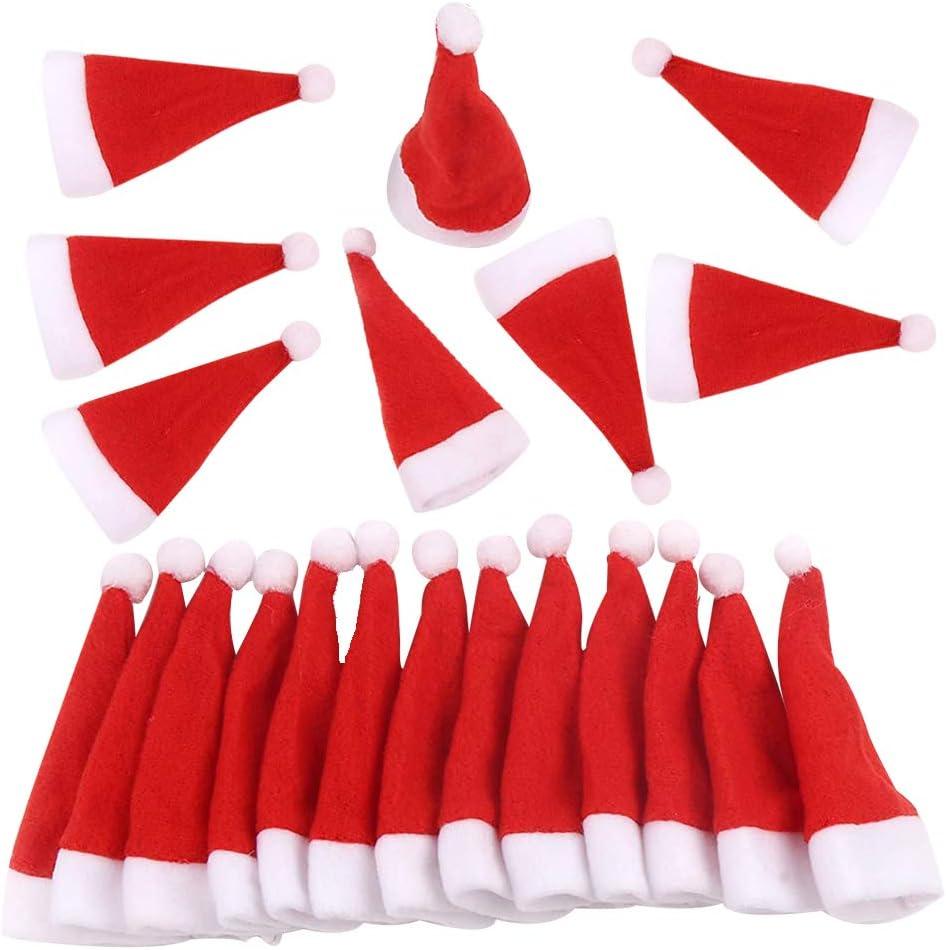 FINGOOO Mini Red Santa Hats,30 Pieces Christmas Hat for Crafts 2.8 x 5 Small Santa Hats for Xmas Party Table Dinner Decorations