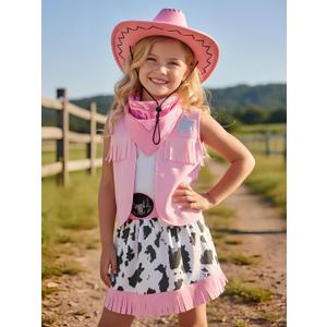 Cowgirl Costume for Girls Toddler Western Outfit with Hat and Bandanna (7-8 Years)