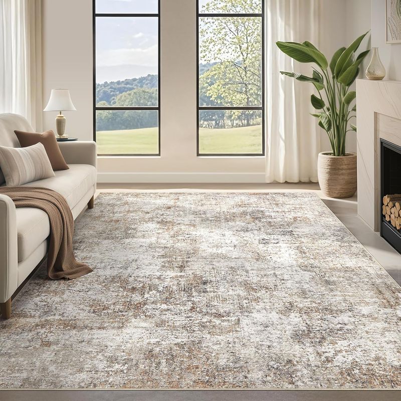 10x12 Washable Area Rug: Extra Large Modern Abstract Rugs Soft Neutral ...