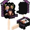 24 Pcs Custom Graduation Cutout Face Fans with Handle Double Sided Grad Party Supplies Class of 2026 Grad Photo Props Blank DIY Photo Frame for Graduation Party Souvenirs(Purple)