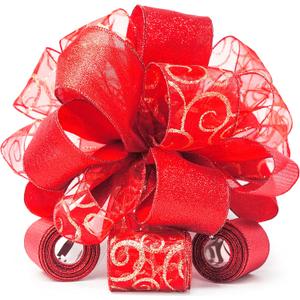 Altier 11" Wide Red Christmas Tree Topper Bow 4 Tails Streamers with 3 Yards Long Each for Home Decoration Treetop Handmade Bow Ornament Holiday Party